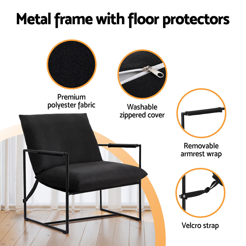 Artiss Armchair Lounge Chair Sling Black UPHO-G-ARM01-FLD-BK