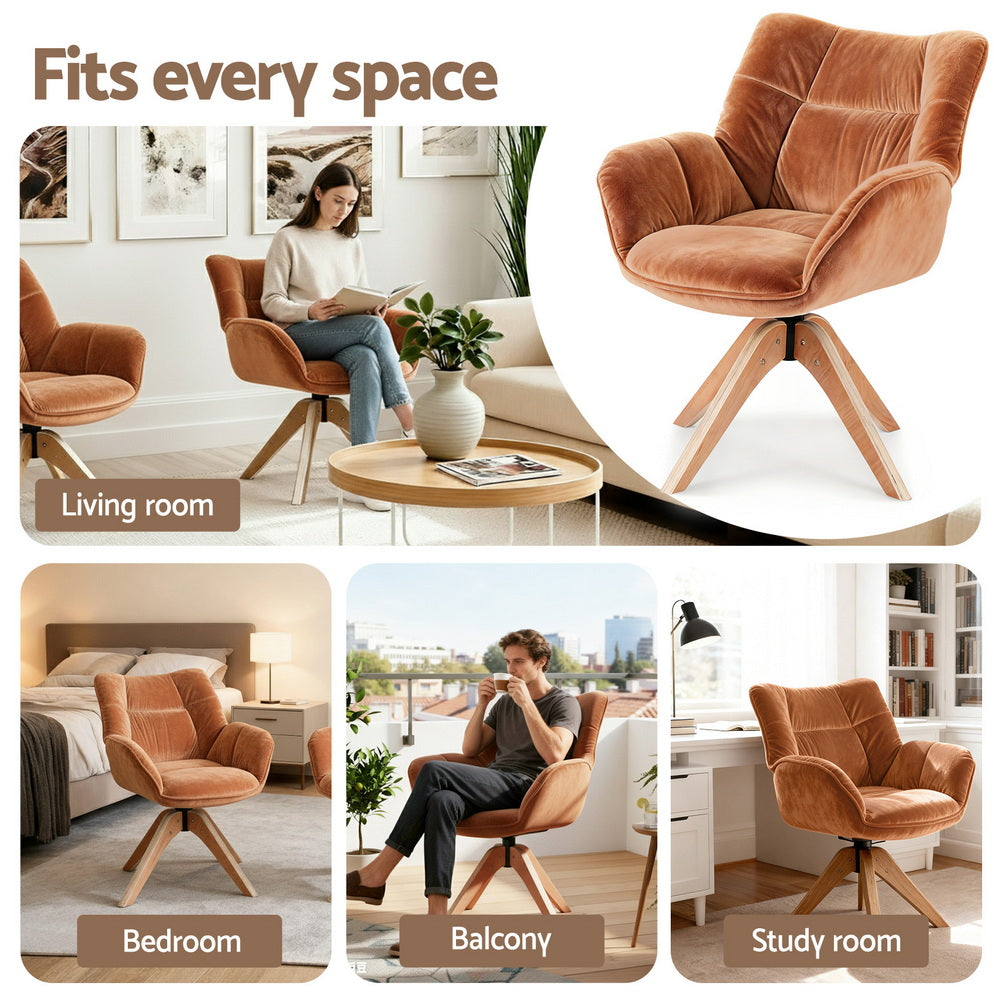 Artiss Swivel Chair Armchair Nursing Velvet Brown UPHO-H-ARM02-SWL-BR