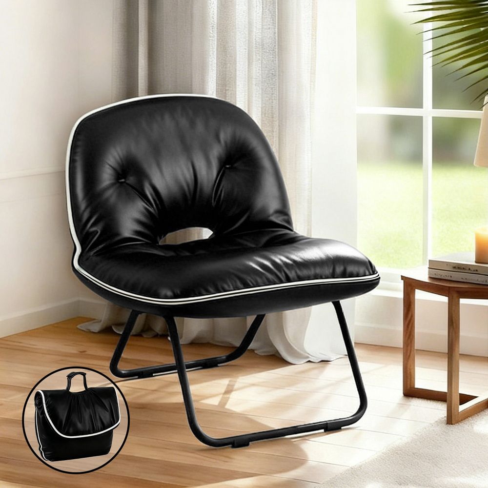 Artiss Foldable Chair 2-In-1 Armchair Lounge Chair Portable Black UPHO-H-ARM04-FLD-BK