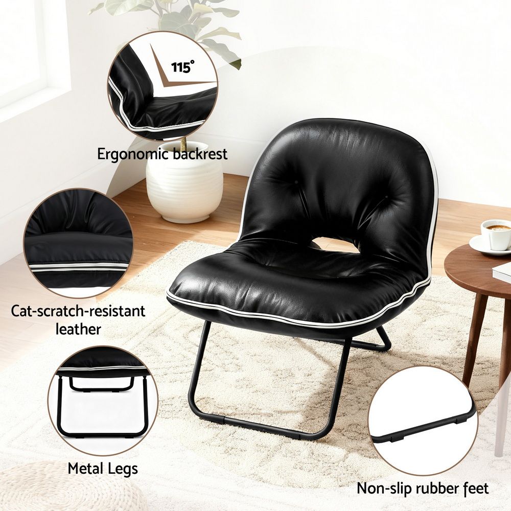 Artiss Foldable Chair 2-In-1 Armchair Lounge Chair Portable Black UPHO-H-ARM04-FLD-BK