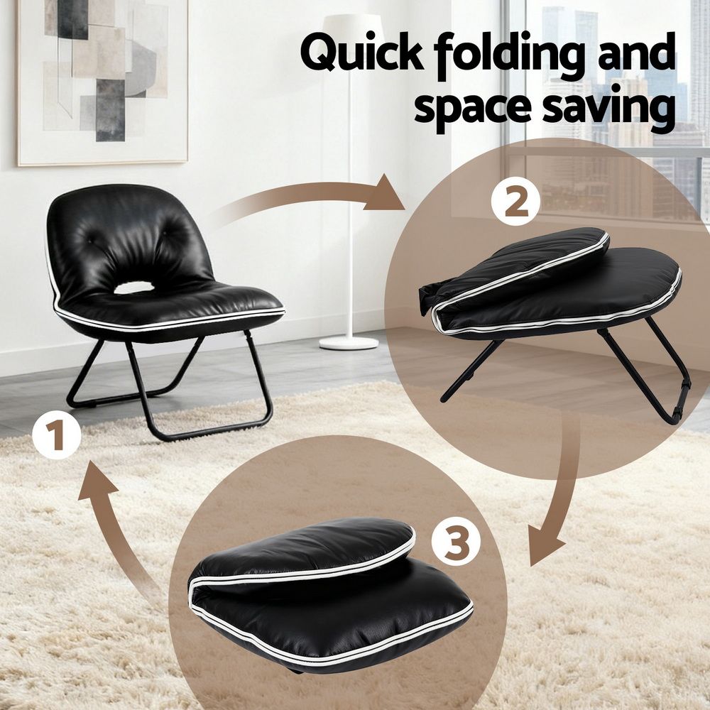 Artiss Foldable Chair 2-In-1 Armchair Lounge Chair Portable Black