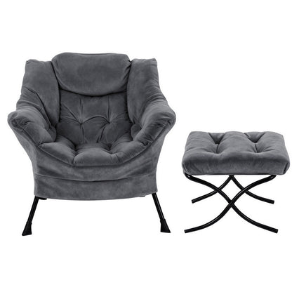 Artiss Armchair Accent Chair Ottoman Lounge Footrest Velvet Grey UPHO-I-ARM01-FS-GY
