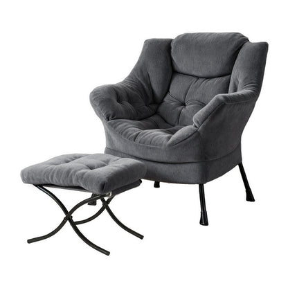 Artiss Armchair Accent Chair Ottoman Lounge Footrest Velvet Grey UPHO-I-ARM01-FS-GY