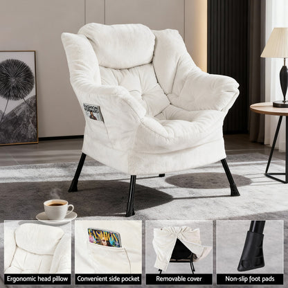 Artiss Armchair Accent Chair Ottoman Lounge Footrest Velvet White UPHO-I-ARM01-FS-WH