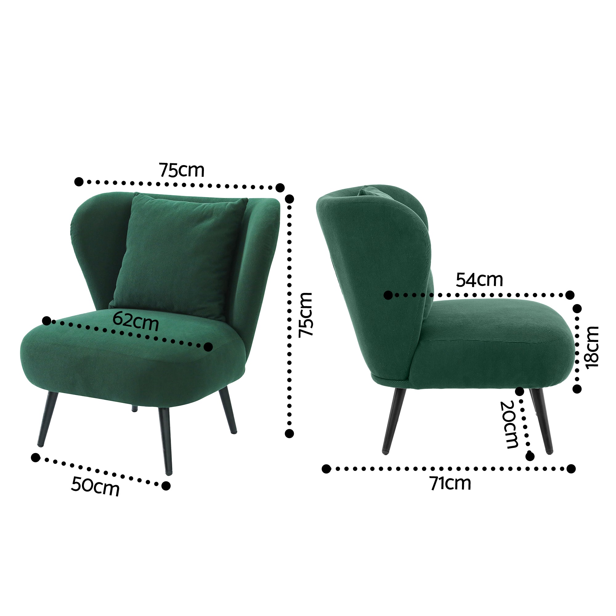 Artiss Armchair Accent Chair Lounge Tub Sofa Couch Corduroy Velvet Green UPHO-J-ARM-COR-GN