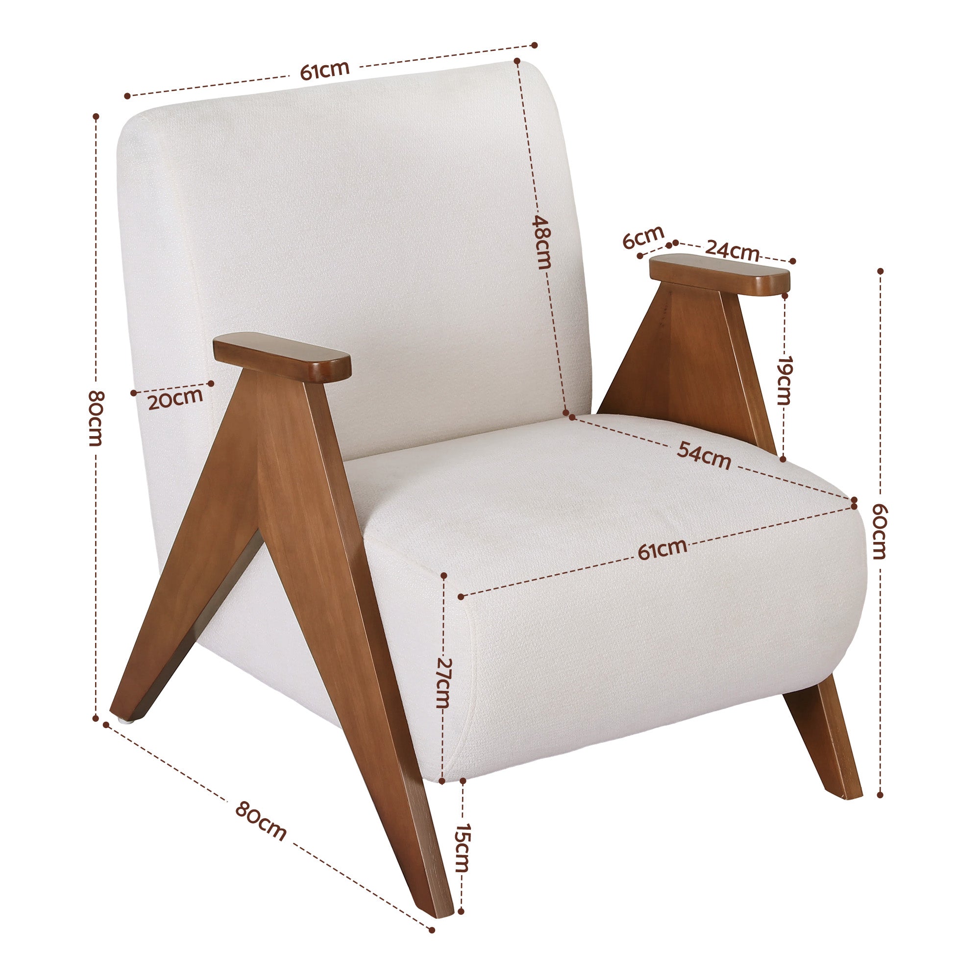 Artiss Armchair Accent Chair Sturdy Upholstered Solid Wood Chenille Fabric White UPHO-K-ARM-FB-BG