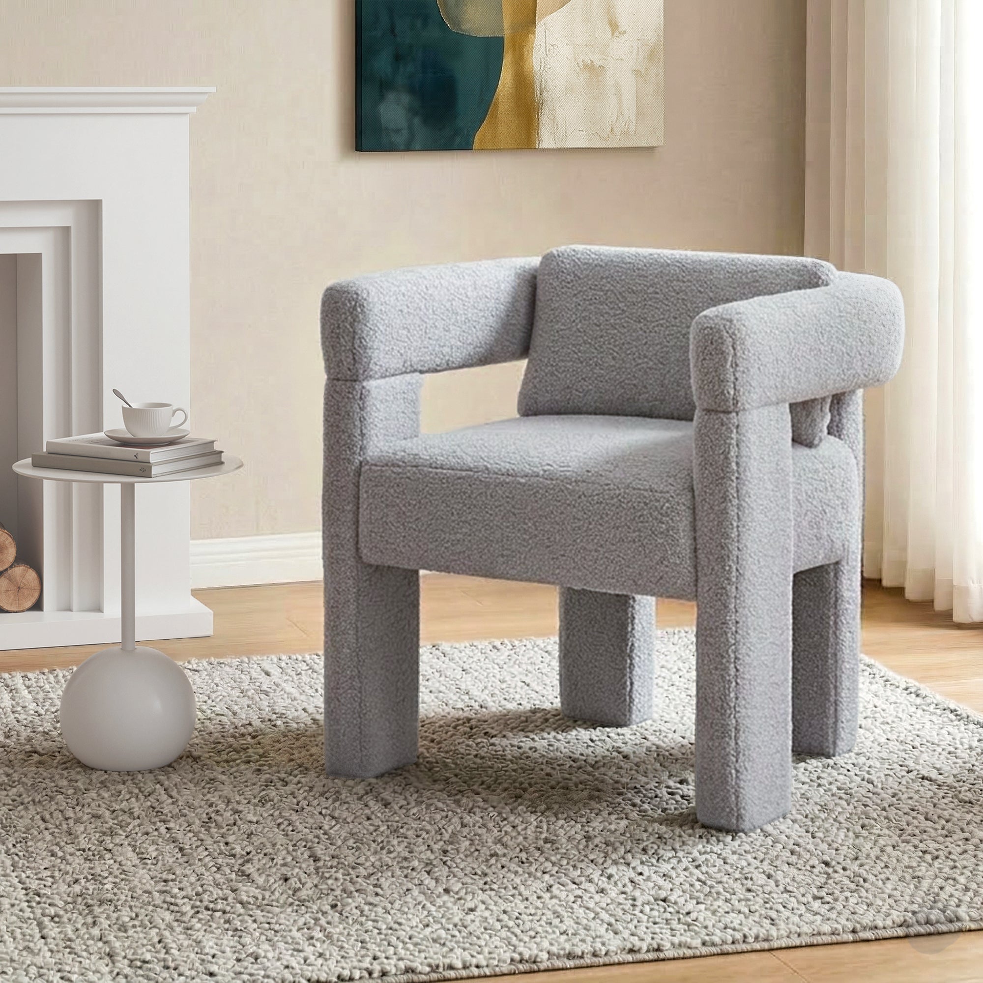 Artiss Armchair Accent Chair Lounge Sofa Couch Boucle Fabric Grey UPHO-K-ARM-TED-LG