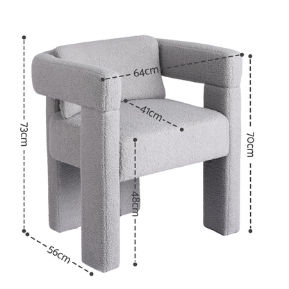 Artiss Armchair Accent Chair Lounge Sofa Couch Boucle Fabric Grey UPHO-K-ARM-TED-LG