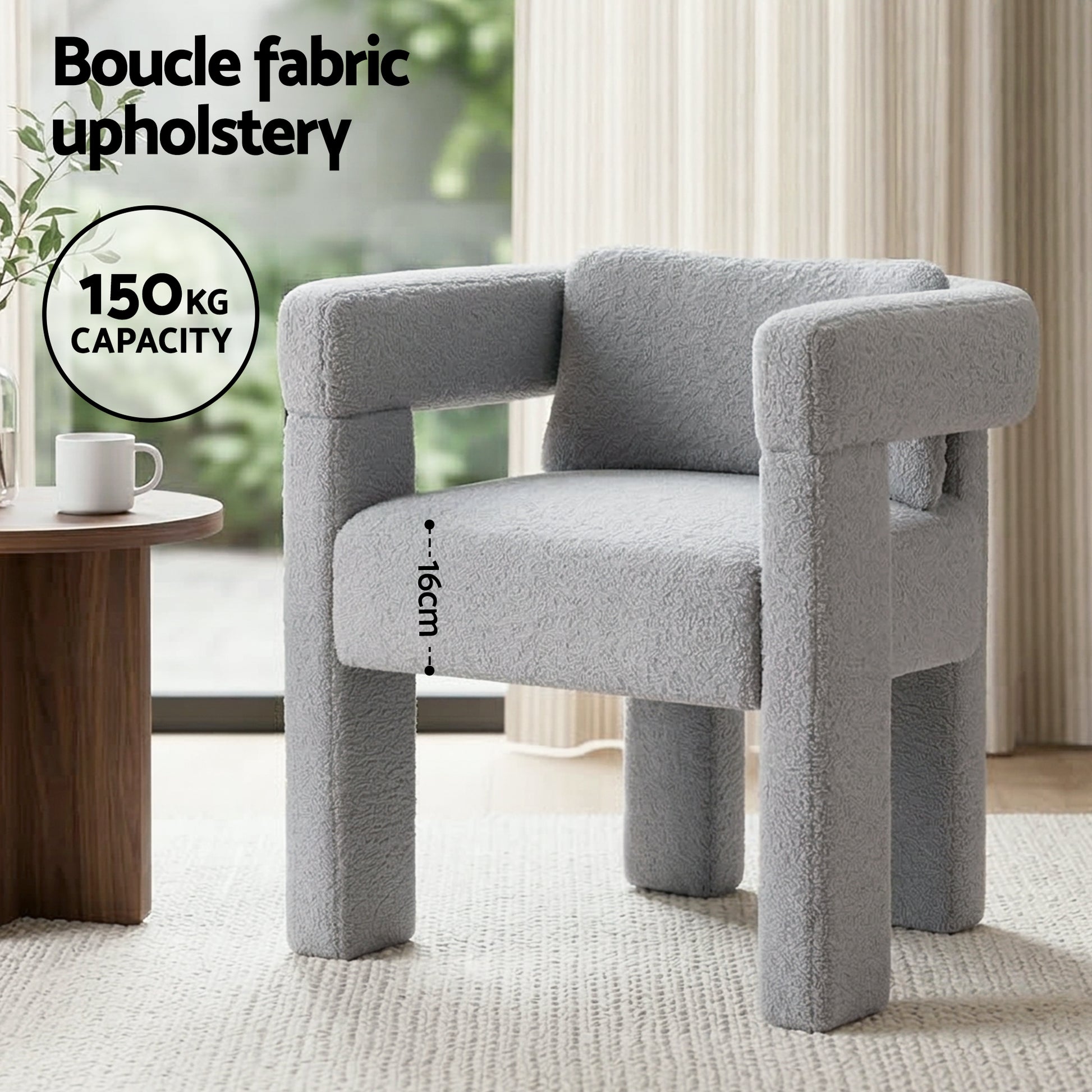 Artiss Armchair Accent Chair Lounge Sofa Couch Boucle Fabric Grey UPHO-K-ARM-TED-LG