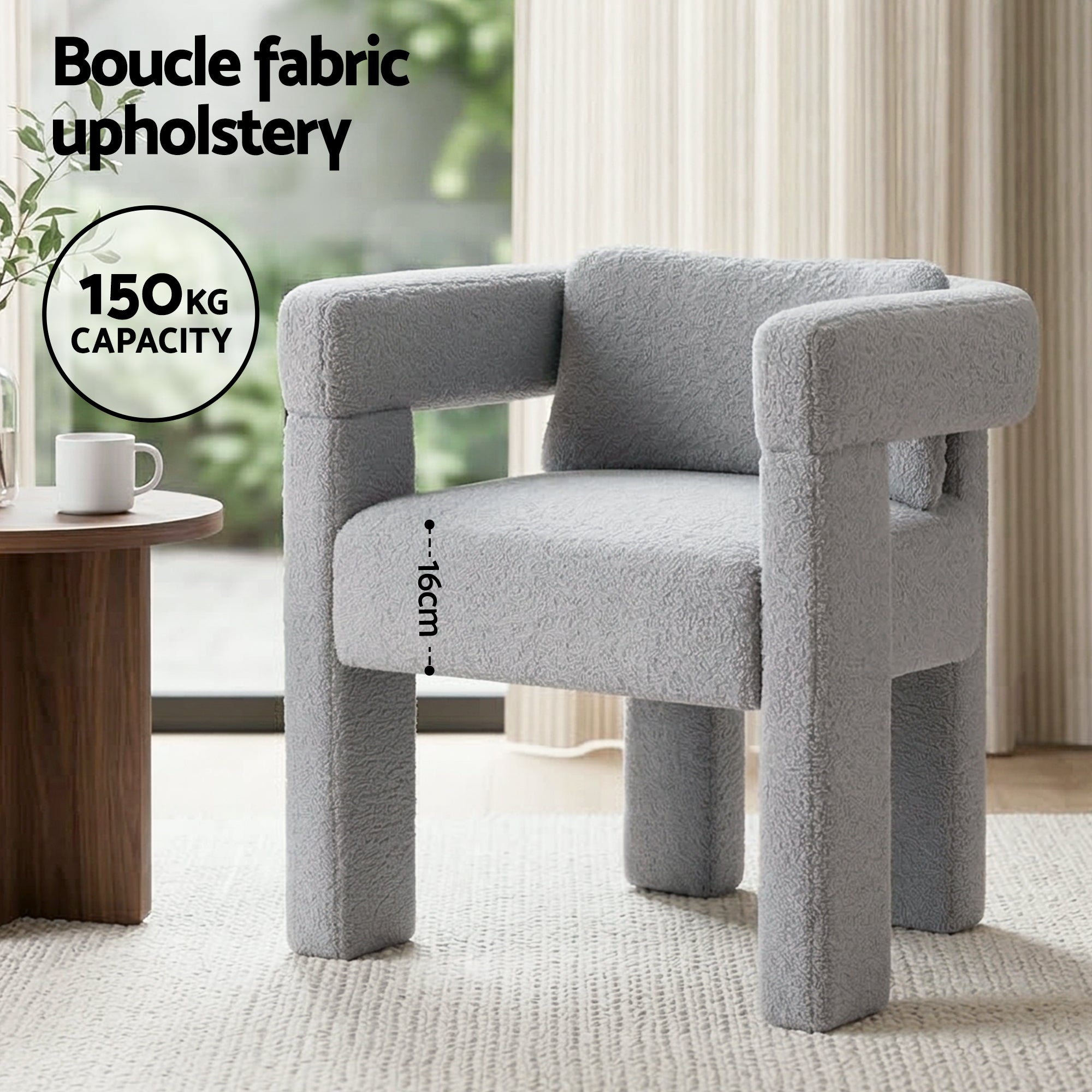 Artiss Armchair Accent Chair Lounge Sofa Couch Boucle Fabric Grey UPHO-K-ARM-TED-LG