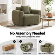 Artiss Compressed Armchair Sofa with Cushion Corduroy No Assembly Green