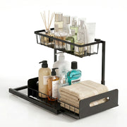 Artiss Under Sink Organizer Storage L Shape 1 Pull Out Drawers Kitchen Cabinet Shelf USS-A-IRON-BK