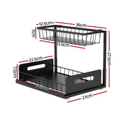 Artiss Under Sink Organizer Storage L Shape 1 Pull Out Drawers Kitchen Cabinet Shelf USS-A-IRON-BK