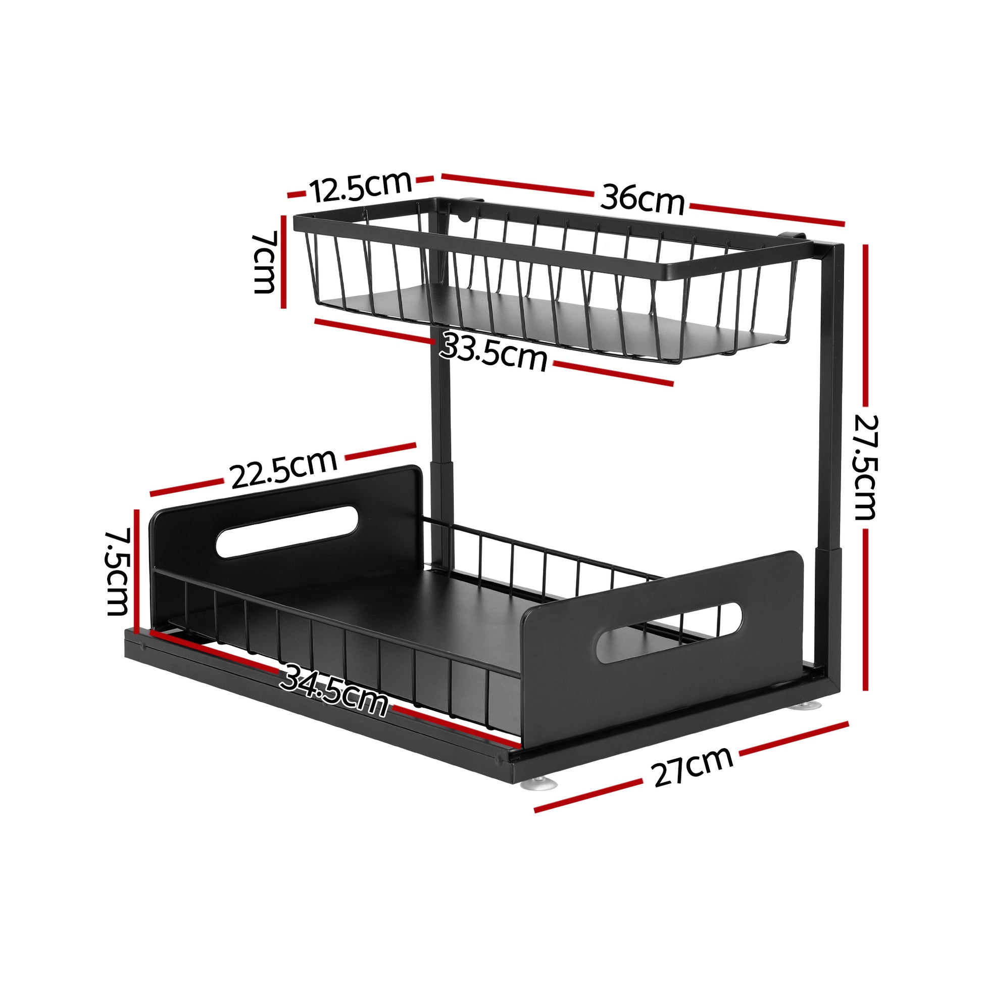 Artiss Under Sink Organizer Storage L Shape 1 Pull Out Drawers Kitchen Cabinet Shelf USS-A-IRON-BK