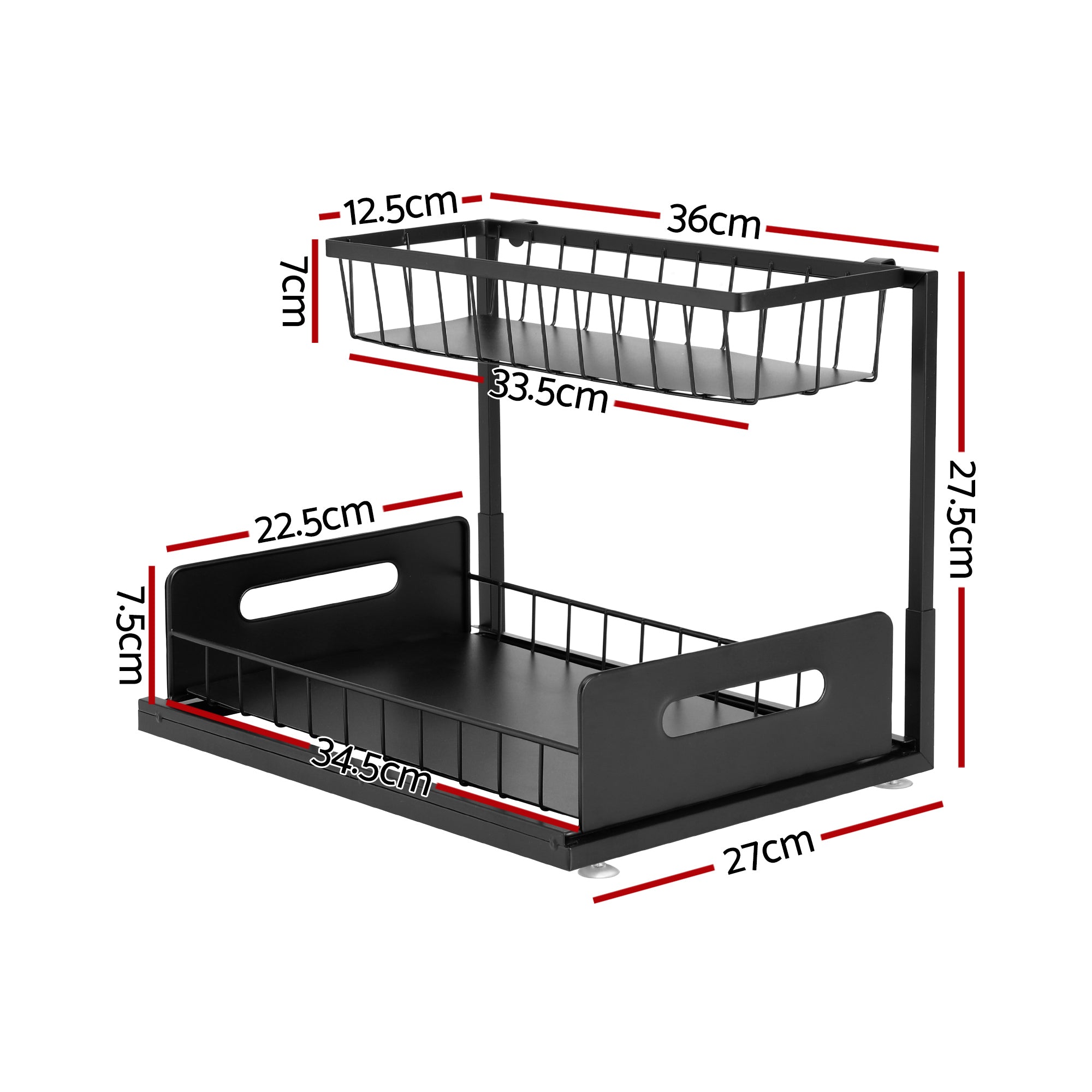 Artiss Under Sink Organizer Storage L Shape 1 Pull Out Drawers Kitchen Cabinet Shelf USS-A-IRON-BK