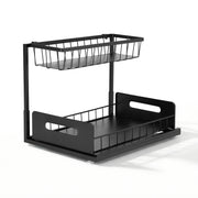 Artiss Under Sink Organizer Storage L Shape 1 Pull Out Drawers Kitchen Cabinet Shelf USS-A-IRON-BK