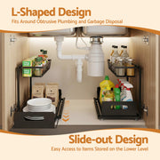 Artiss Under Sink Organizer Storage L Shape 1 Pull Out Drawers Kitchen Cabinet Shelf USS-A-IRON-BK