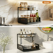 Artiss Under Sink Organizer Storage L Shape 1 Pull Out Drawers Kitchen Cabinet Shelf USS-A-IRON-BK