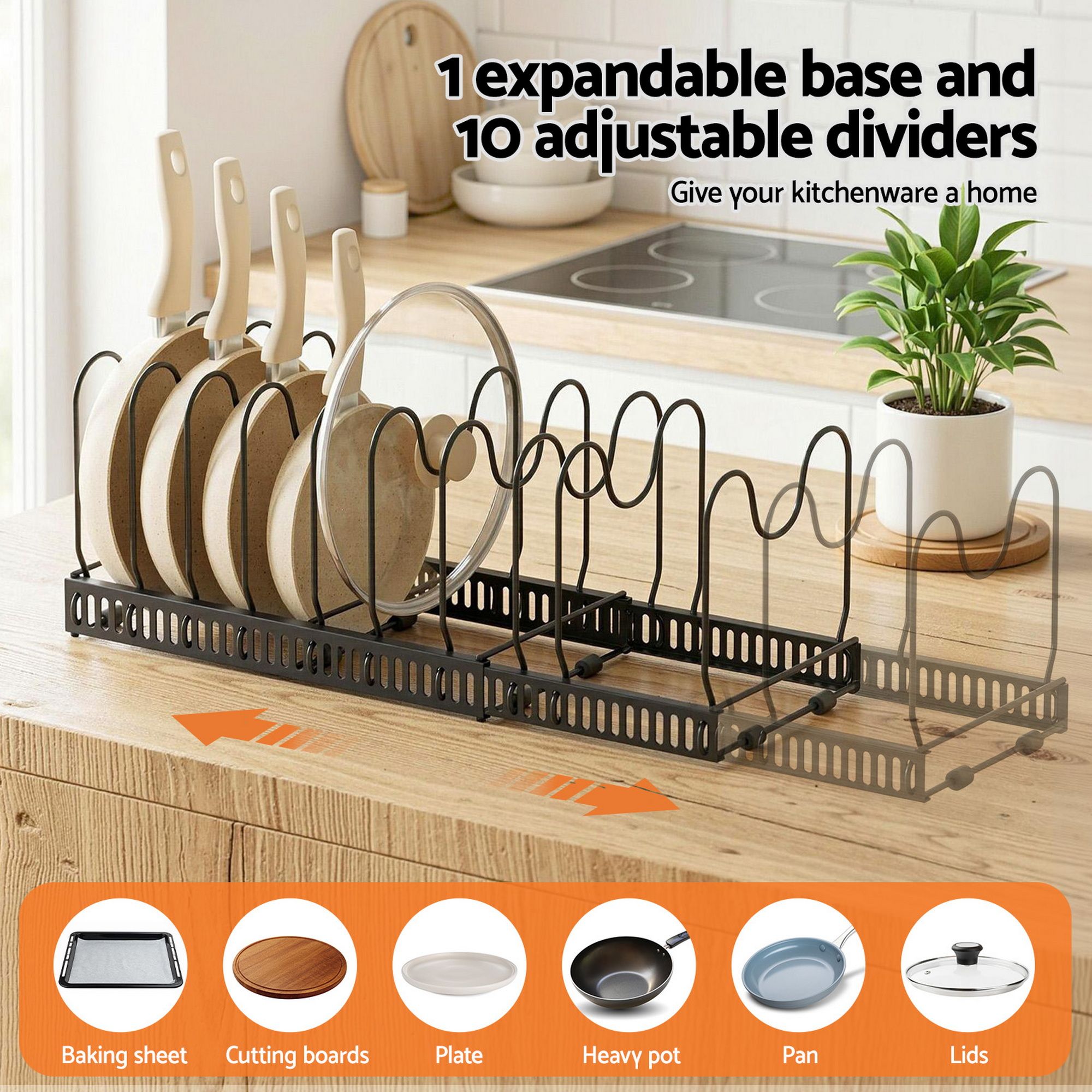 Artiss Expandable Pots and Pans Organizer Rack Cookware Holder Kitchen Cabinet Rack USS-A-PAN-BK