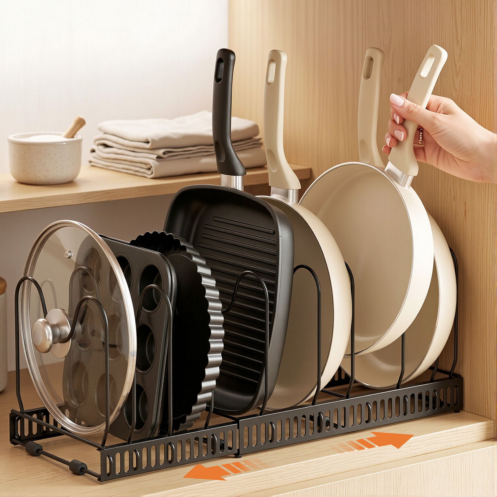 Artiss Expandable Pots and Pans Organizer Rack Cookware Holder Kitchen Cabinet Rack USS-A-PAN-BK