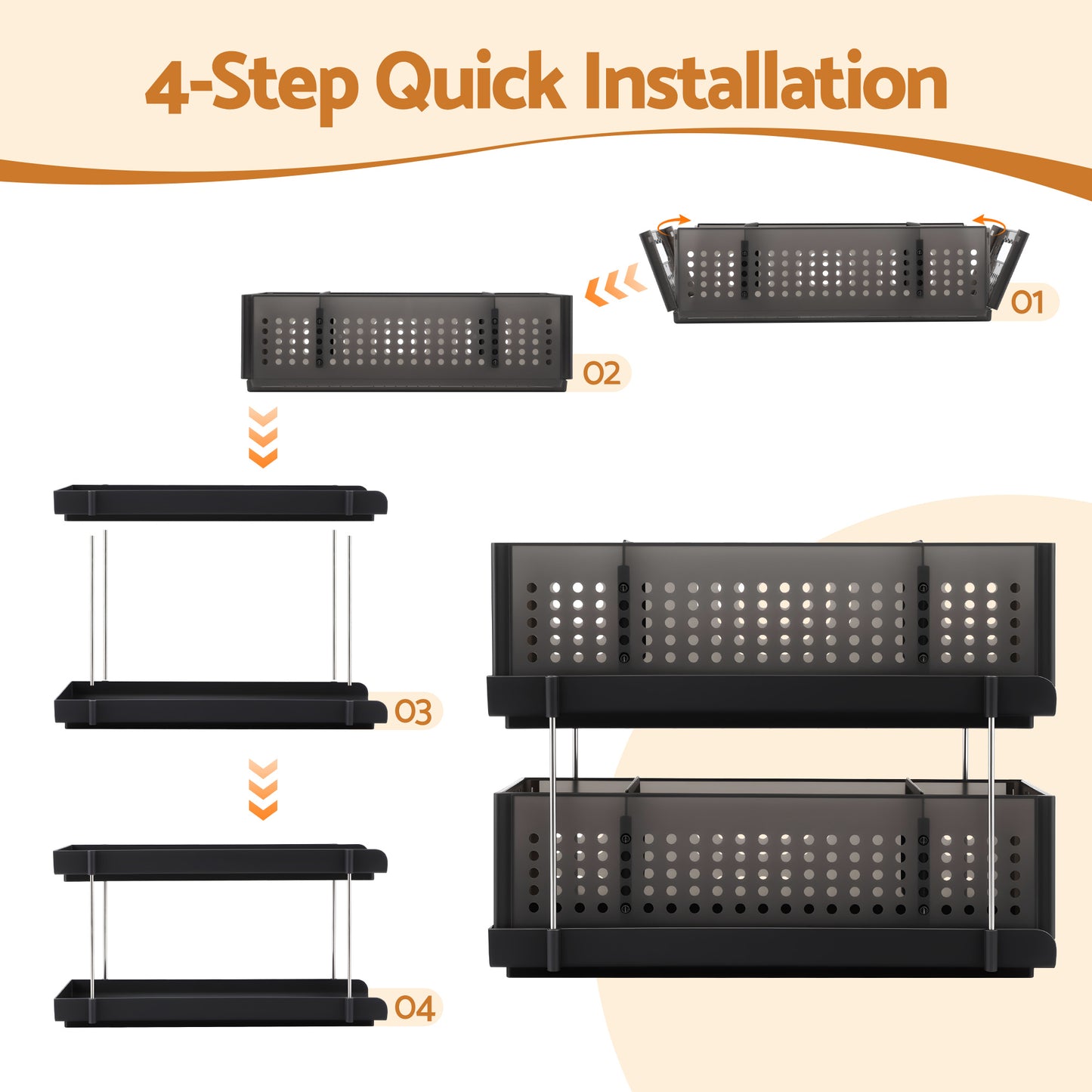 Artiss Under Sink Organizer 2 Tier Pull Out Drawer with Removable Baskets & Divider USS-A-PP-BK