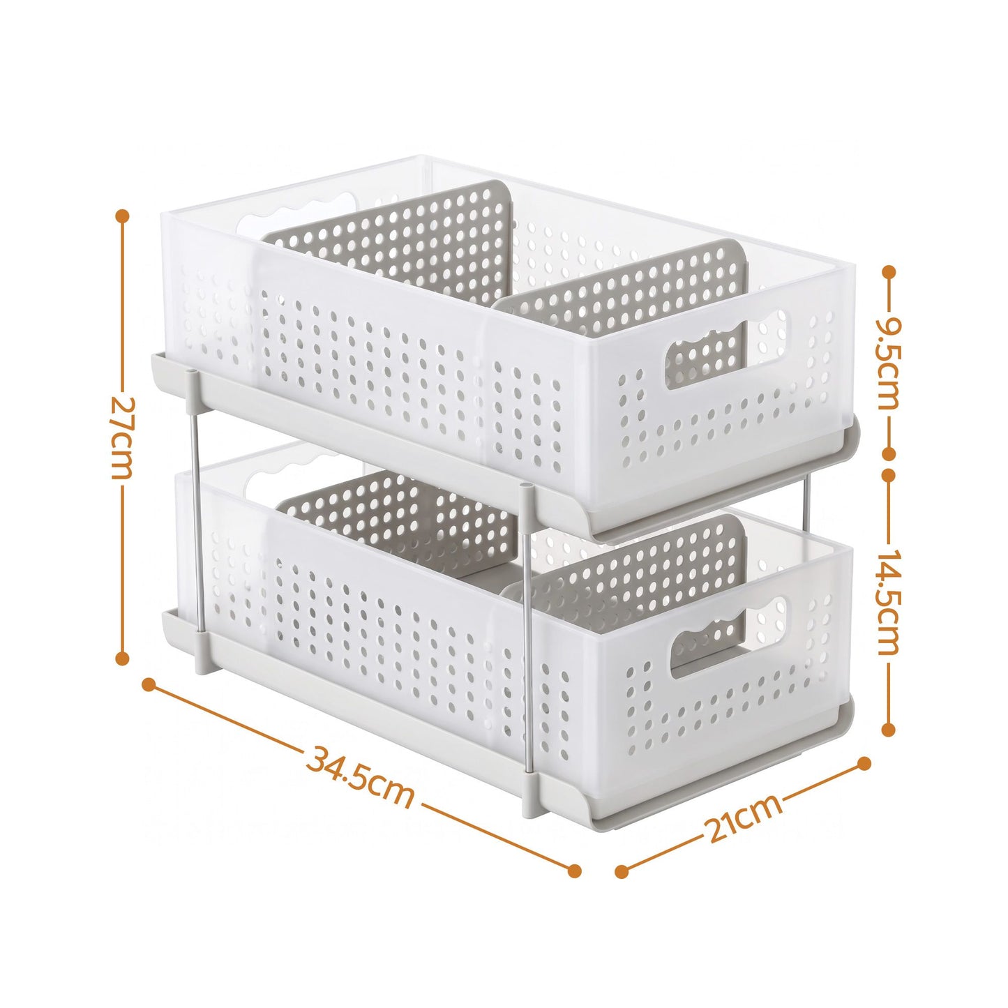 Artiss Under Sink Organizer 2 Tier Pull Out Drawer with Removable Baskets & Divider White USS-A-PP-WH