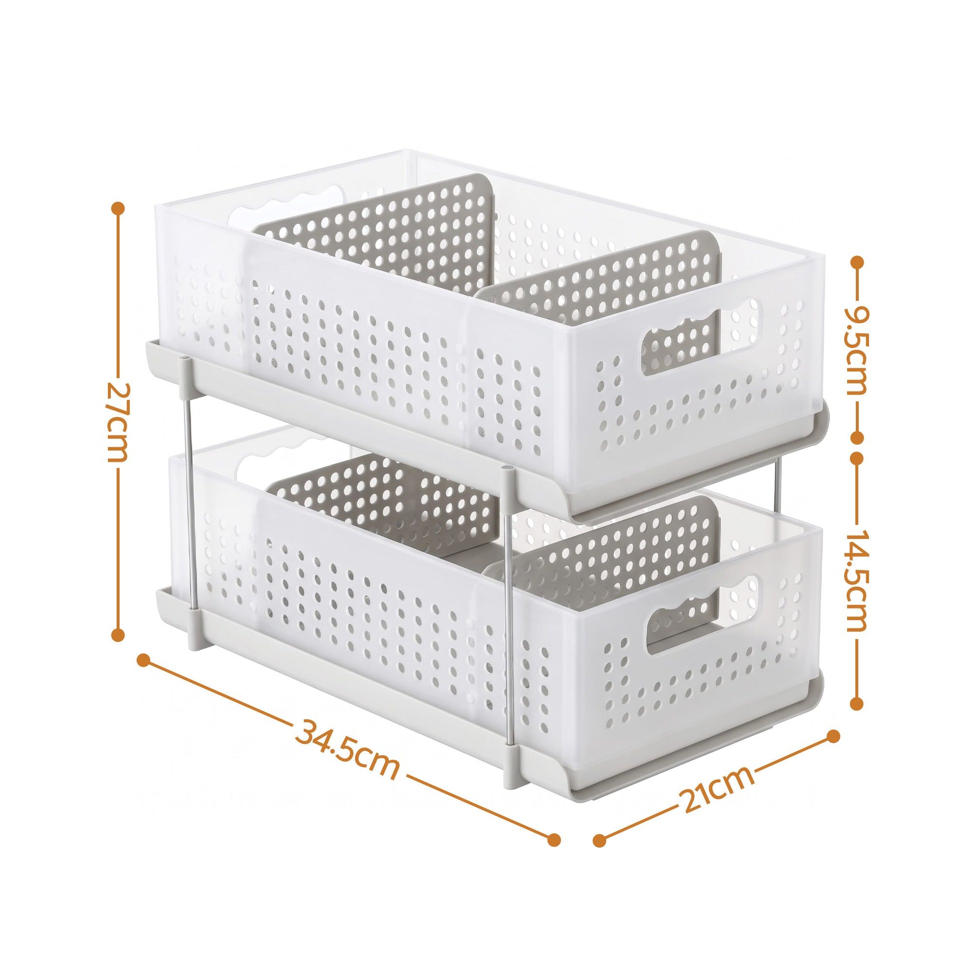 Artiss Under Sink Organizer 2 Tier Pull Out Drawer with Removable Baskets & Divider White USS-A-PP-WH