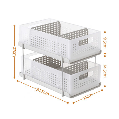 Artiss Under Sink Organizer 2 Tier Pull Out Drawer with Removable Baskets & Divider White USS-A-PP-WH