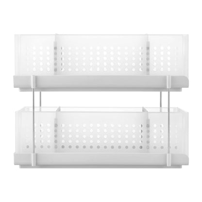 Artiss Under Sink Organizer 2 Tier Pull Out Drawer with Removable Baskets & Divider White USS-A-PP-WH