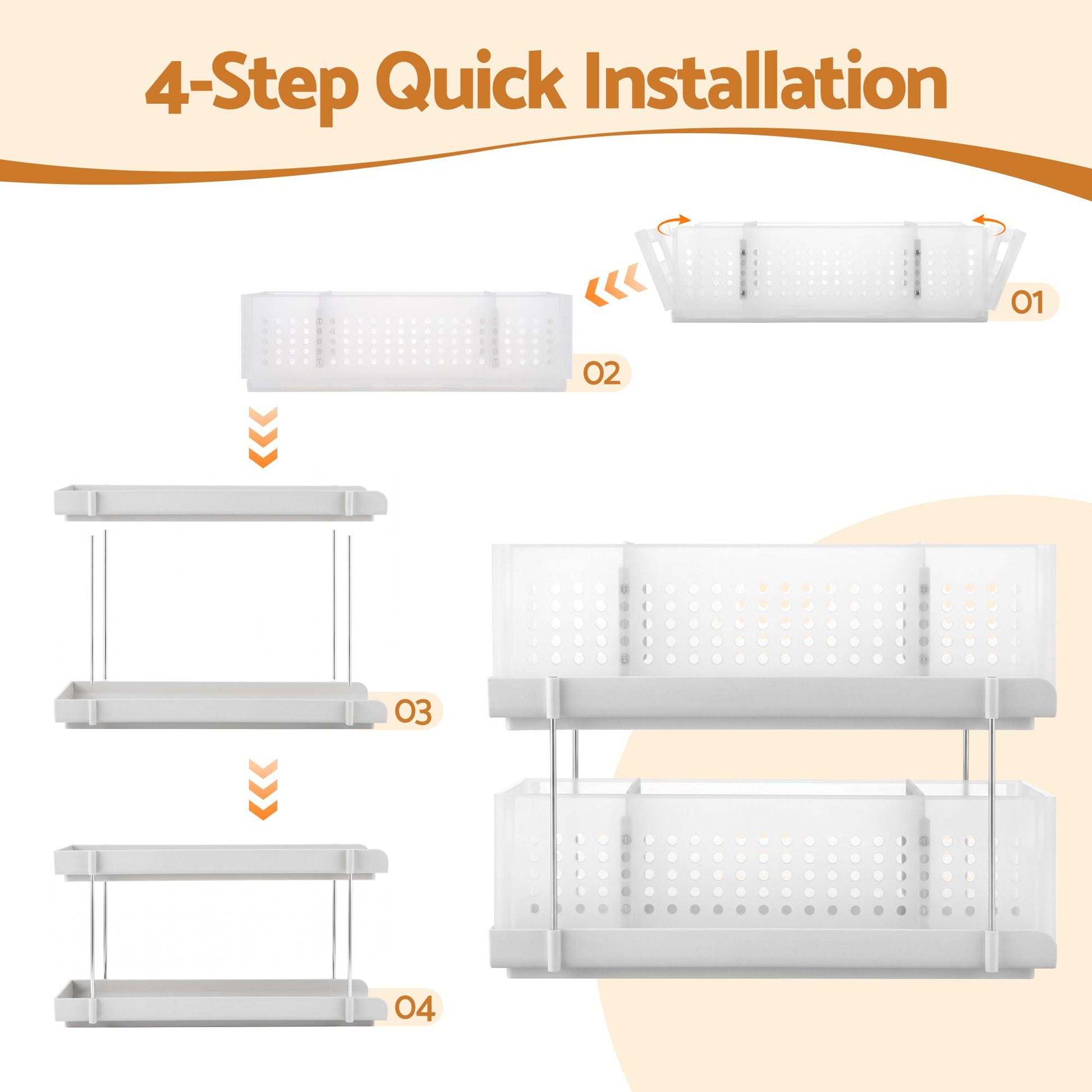 Artiss Under Sink Organizer 2 Tier Pull Out Drawer with Removable Baskets & Divider White USS-A-PP-WH