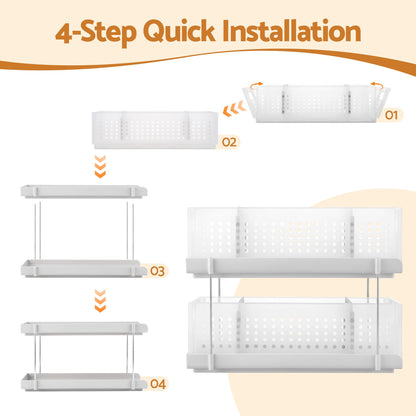Artiss Under Sink Organizer 2 Tier Pull Out Drawer with Removable Baskets & Divider White USS-A-PP-WH