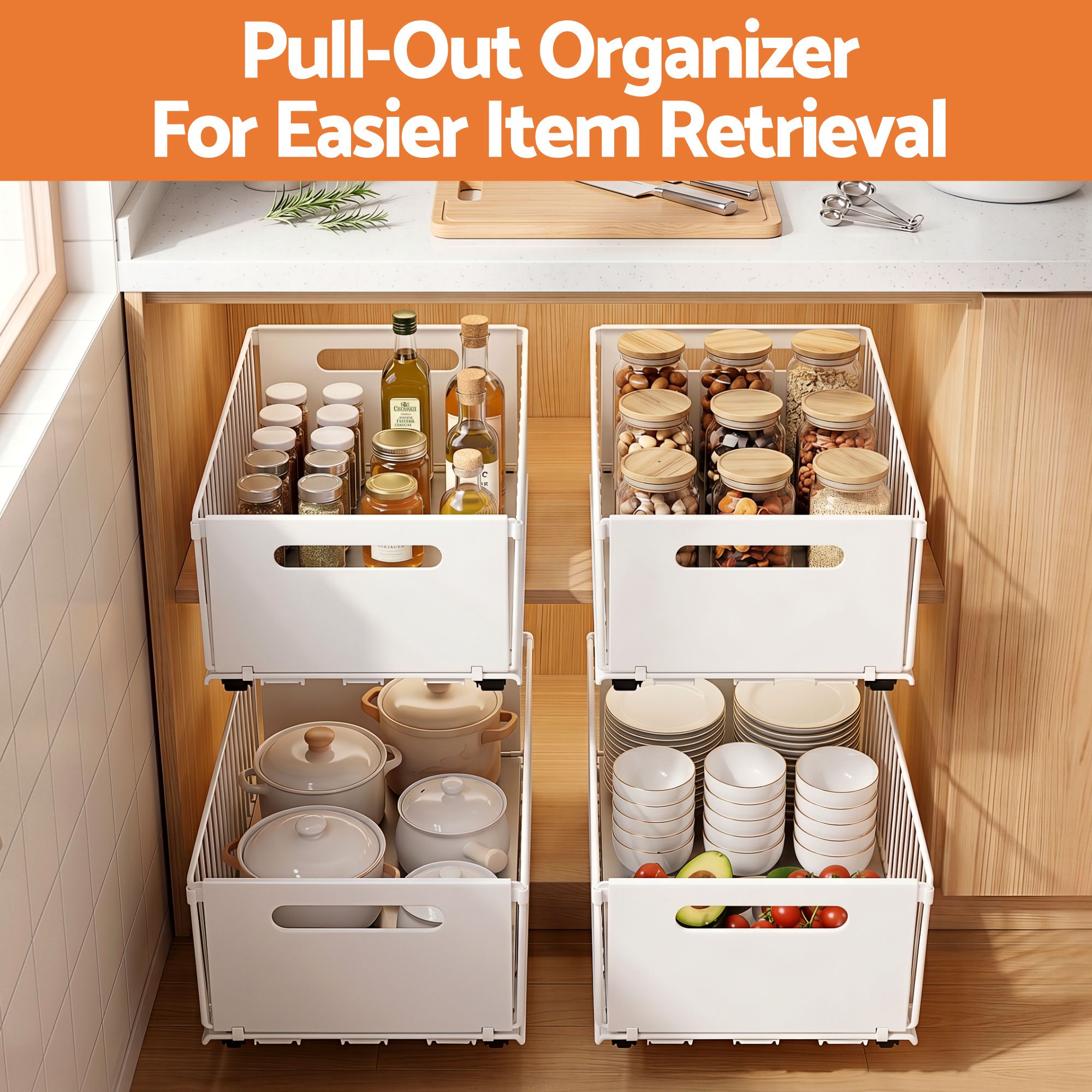 Artiss 4 Pack Pull out Drawers for Cabinets Foldable Slide Out Drawers USS-A-PULL-IR