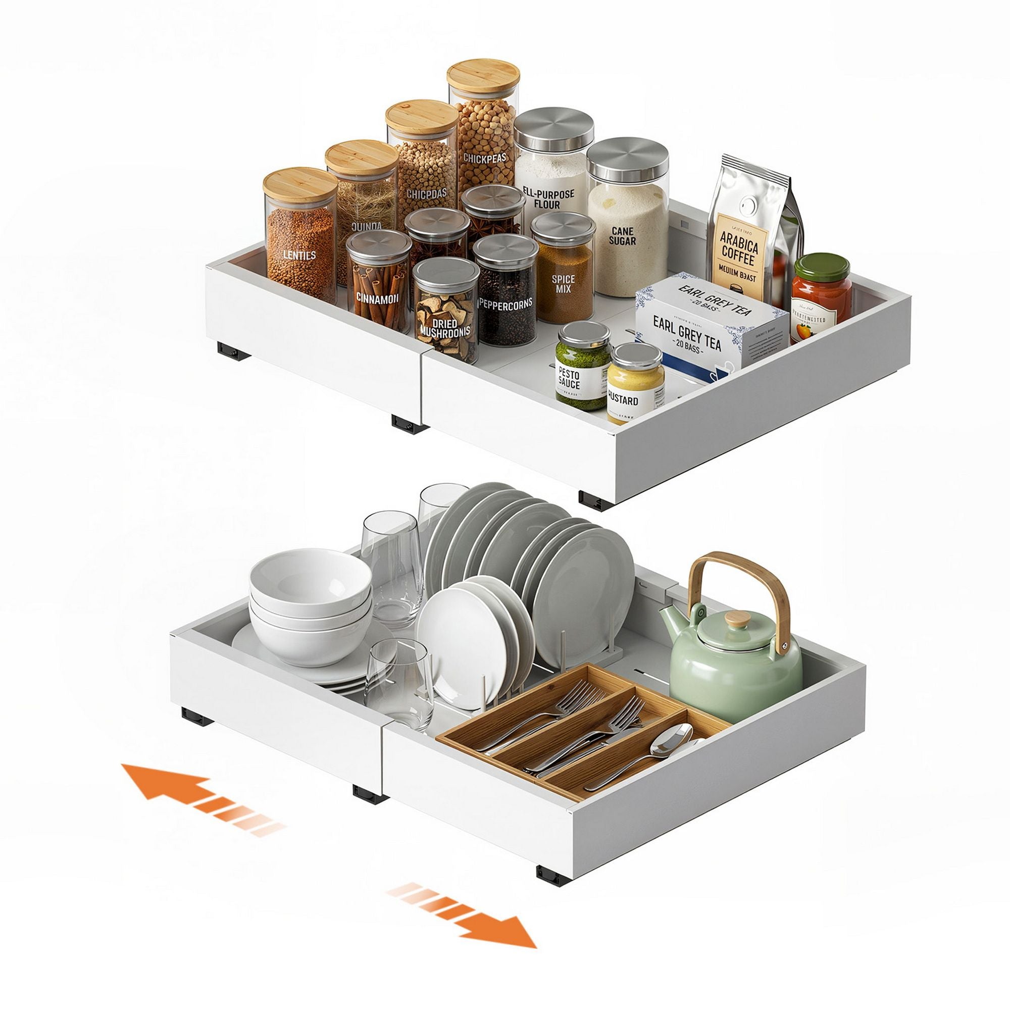 Artiss 2 Pack Pull Out Drawers for Cabinets Expandable Cabinet Organizer White USS-A-PULL-PL-WH