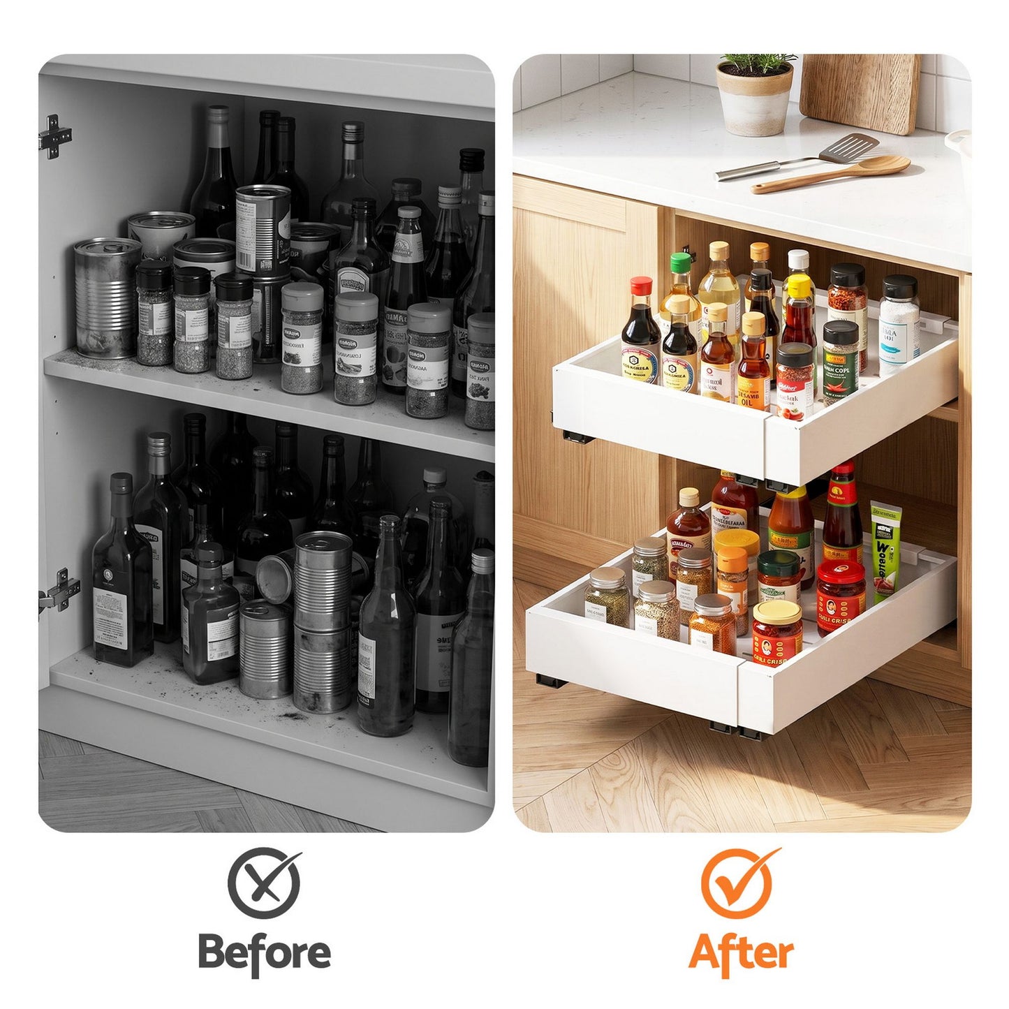 Artiss 2 Pack Pull Out Drawers for Cabinets Expandable Cabinet Organizer White USS-A-PULL-PL-WH