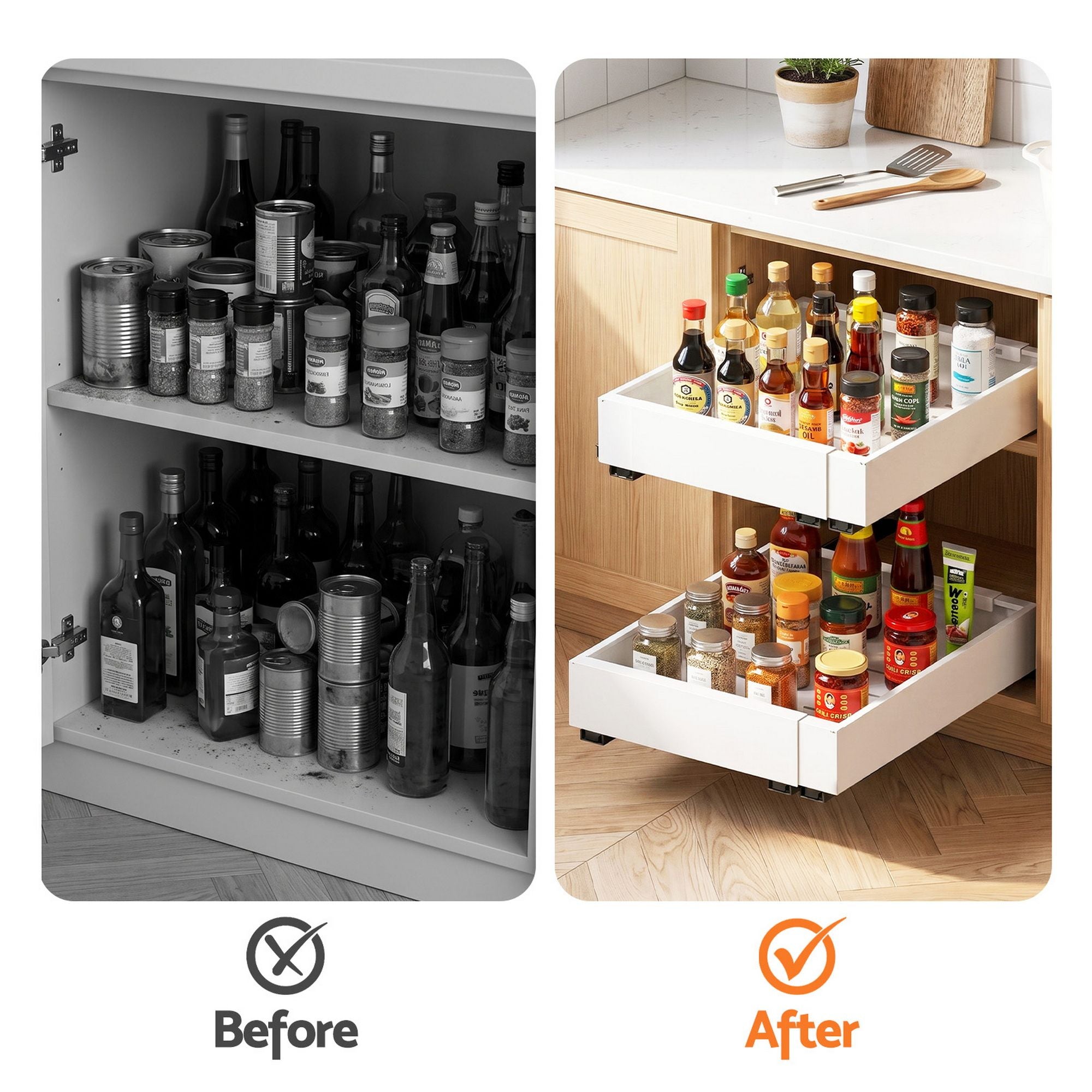 Artiss 2 Pack Pull Out Drawers for Cabinets Expandable Cabinet Organizer White USS-A-PULL-PL-WH