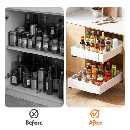 Artiss 2 Pack Pull Out Drawers for Cabinets Expandable Cabinet Organizer White USS-A-PULL-PL-WH