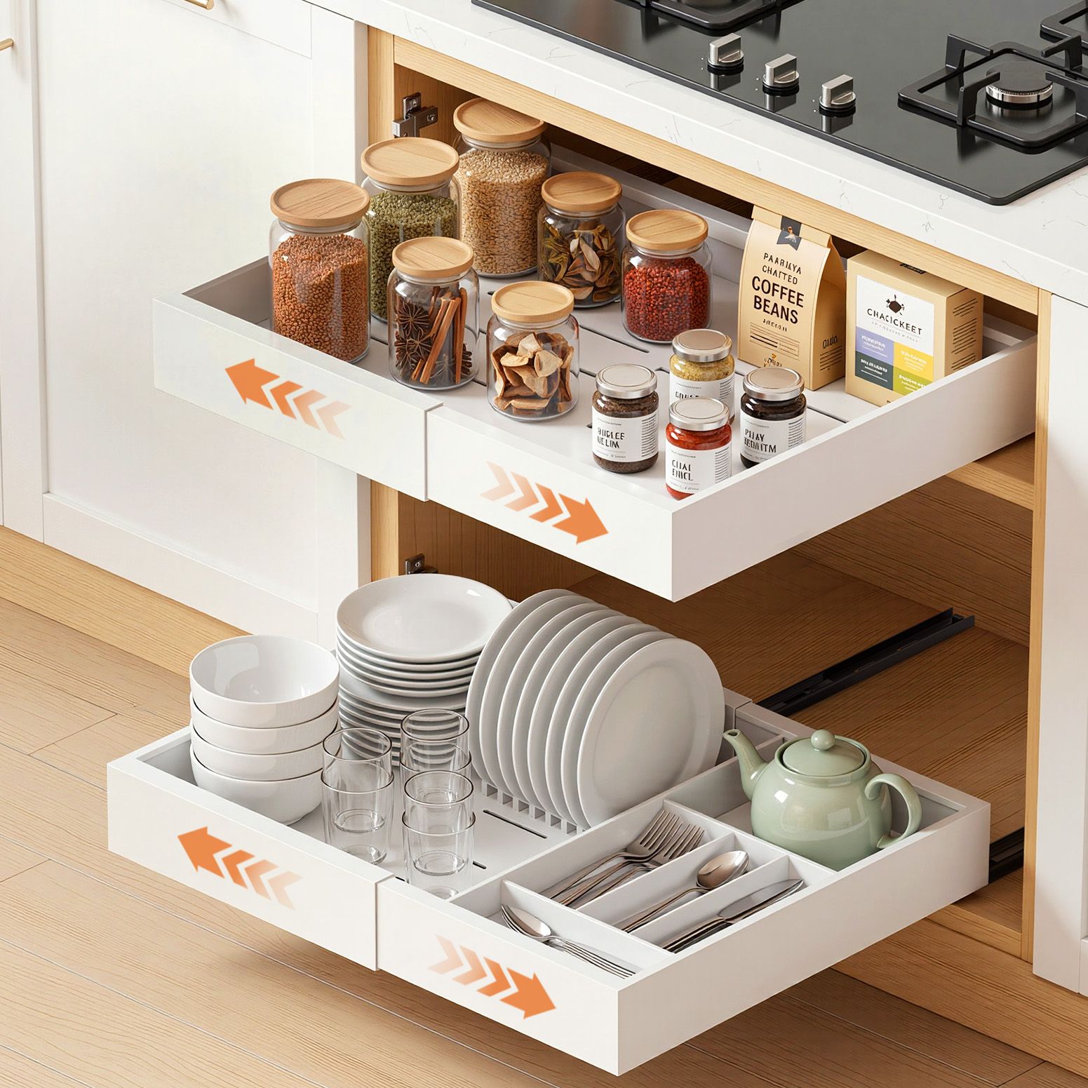 Artiss 2 Pack Pull Out Drawers for Cabinets Expandable Cabinet Organizer White USS-A-PULL-PL-WH