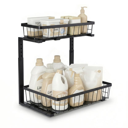Artiss Under Sink Organizer Storage with 2 Slide Out Drawers 5 Adjustable Height Bathroom Kitchen Cabinet USS-A-STEEL-BK
