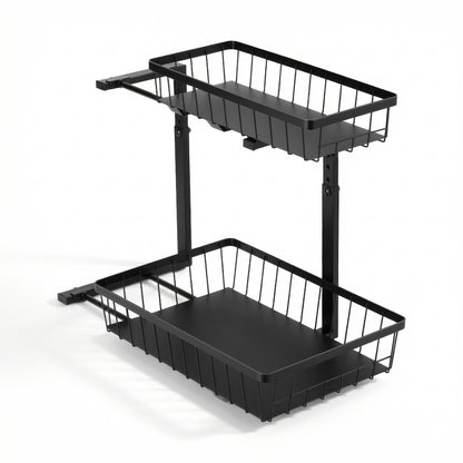 Artiss Under Sink Organizer Storage with 2 Slide Out Drawers 5 Adjustable Height Bathroom Kitchen Cabinet USS-A-STEEL-BK