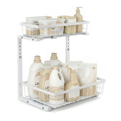 Artiss Under Sink Organizer Storage with 2 Slide Out Drawers 5 Adjustable Height Bathroom Kitchen Cabinet USS-A-STEEL-WH