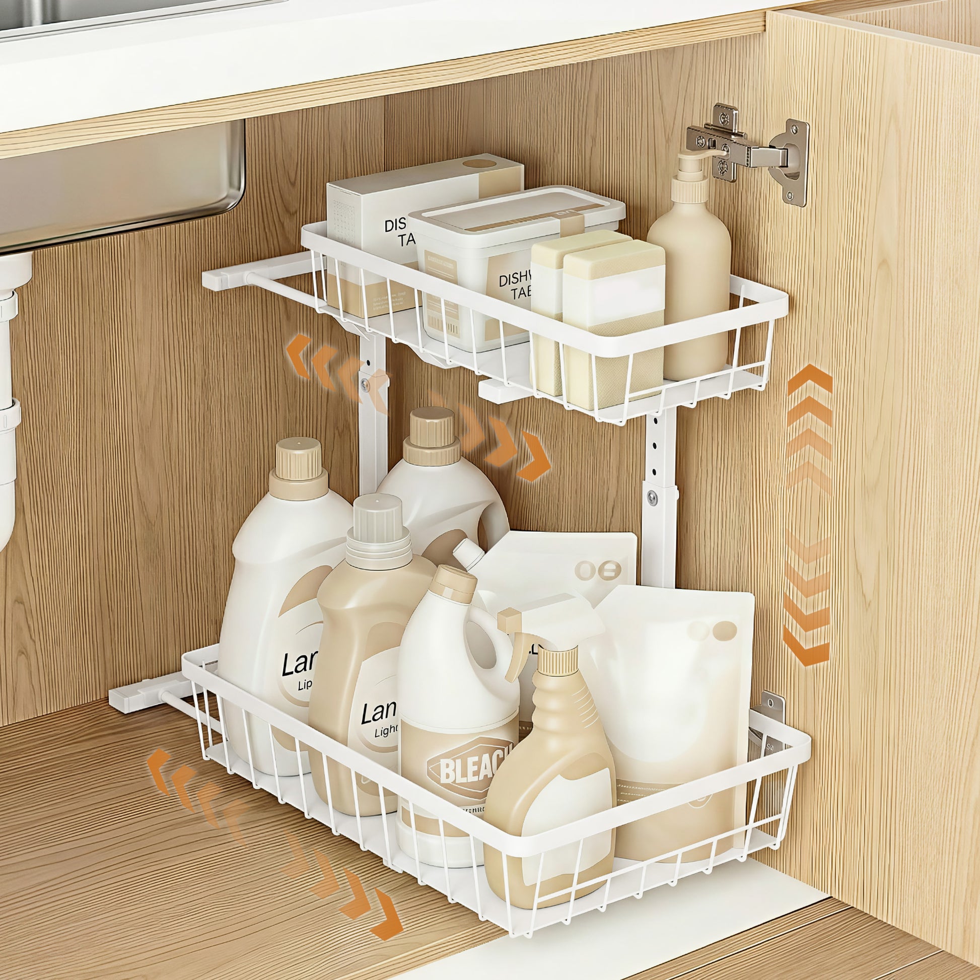 Artiss Under Sink Organizer Storage with 2 Slide Out Drawers 5 Adjustable Height Bathroom Kitchen Cabinet USS-A-STEEL-WH