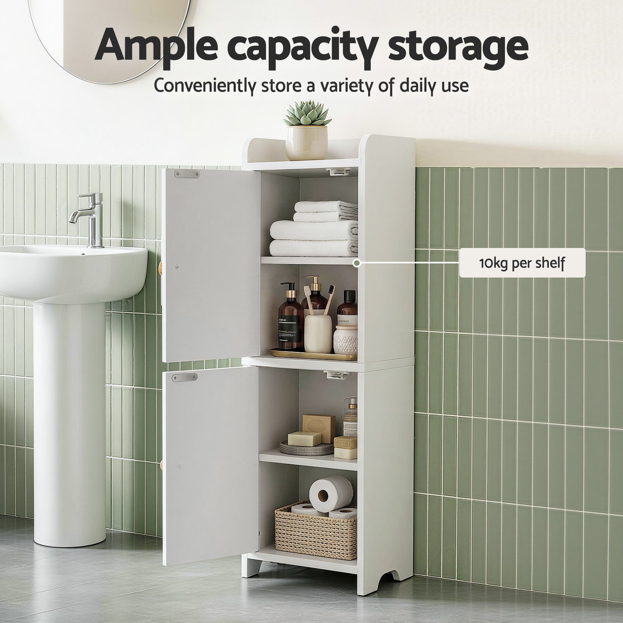 Artiss Bathroom Storage Cabinet 2-Tier Slim Toilet Organizer Adjustable White FURNI-N-BATH-AZ02-WH