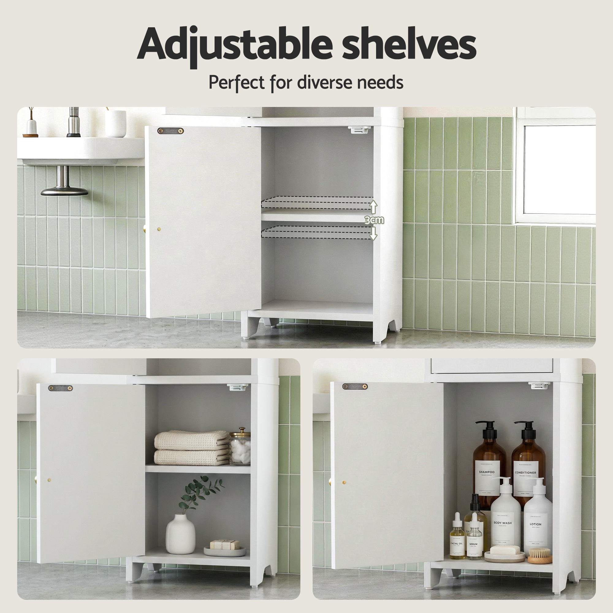 Artiss 2x Bathroom Storage Cabinet 2-Tier Slim Toilet Organizer Adjustable White FURNI-N-BATH-AZ02-WHX2