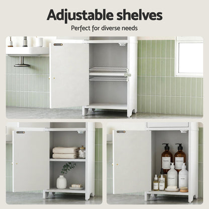 Artiss 2x Bathroom Storage Cabinet 2-Tier Slim Toilet Organizer Adjustable White FURNI-N-BATH-AZ02-WHX2
