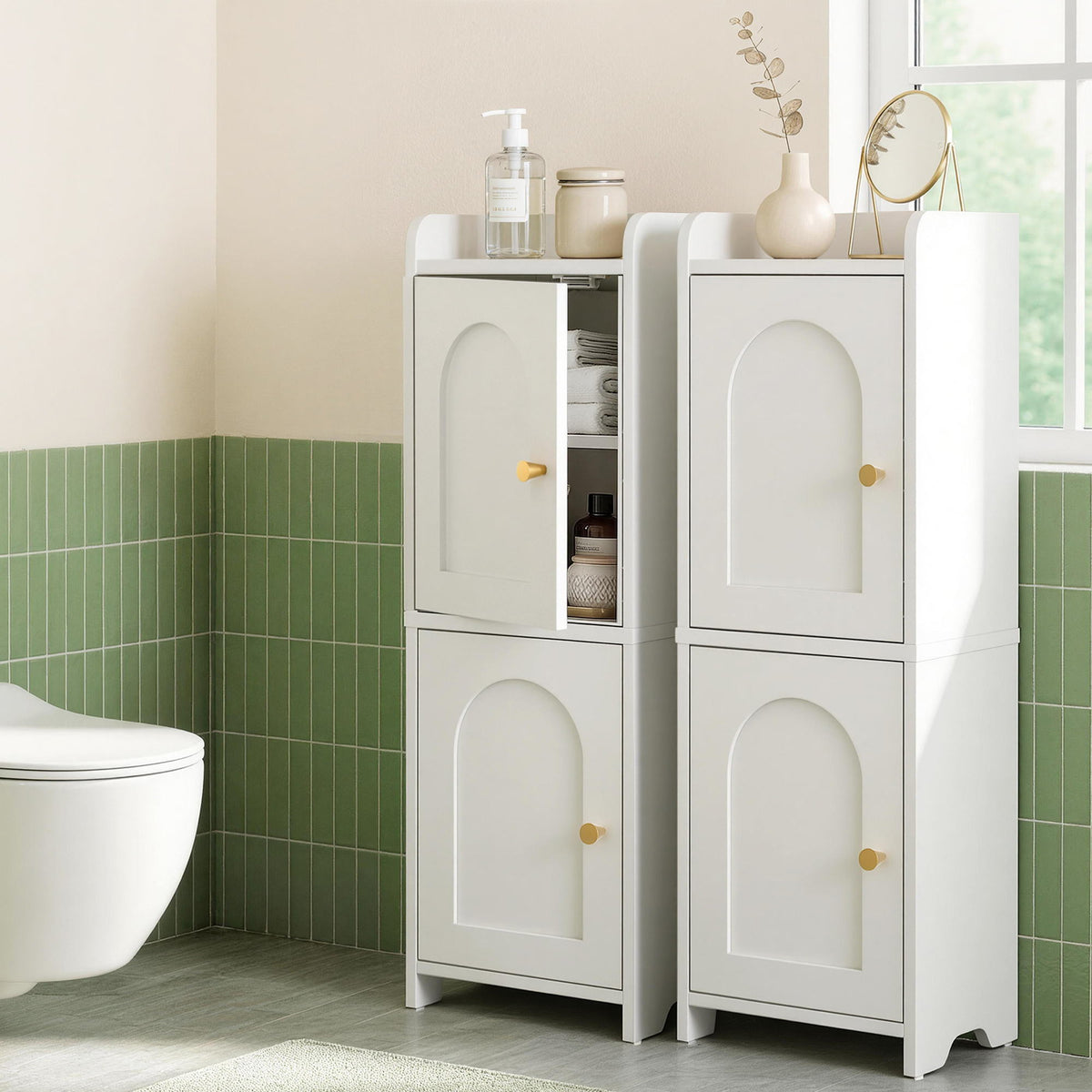 Artiss 2x Bathroom Storage Cabinet 2-Tier Slim Toilet Organizer Adjustable White FURNI-N-BATH-AZ02-WHX2
