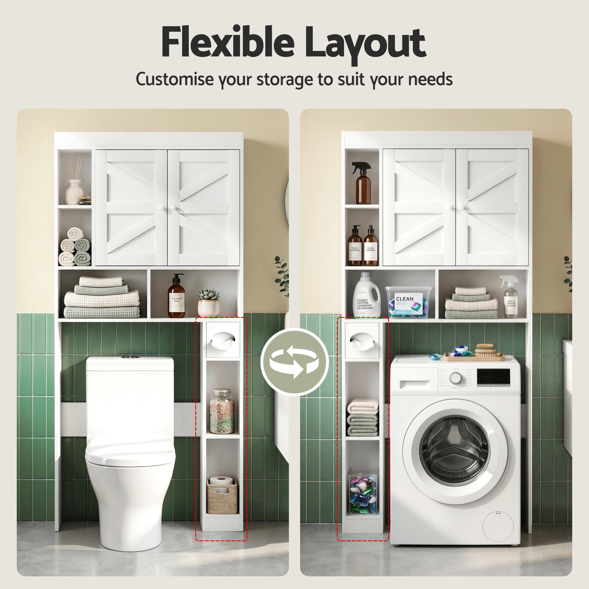Artiss Bathroom Storage Cabinet Over The Toilet Organiser Laundry Shelf Holder FURNI-N-SAVE-172-WH