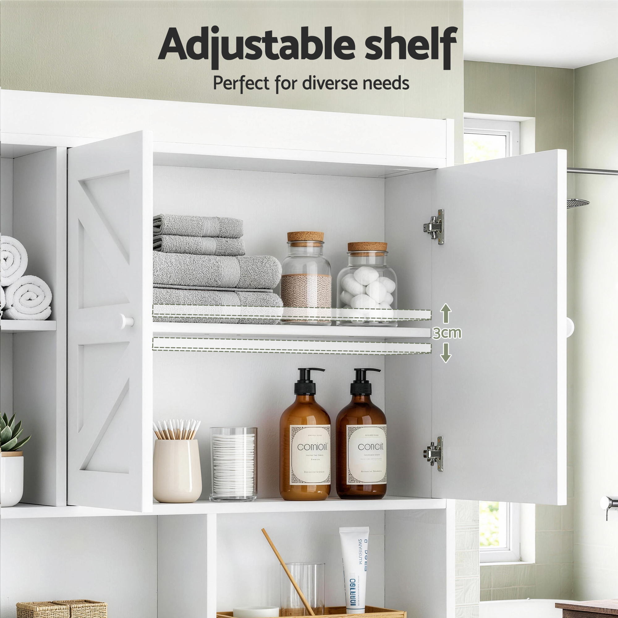 Artiss Bathroom Storage Cabinet Over The Toilet Organiser Laundry Shelf Holder FURNI-N-SAVE-172-WH