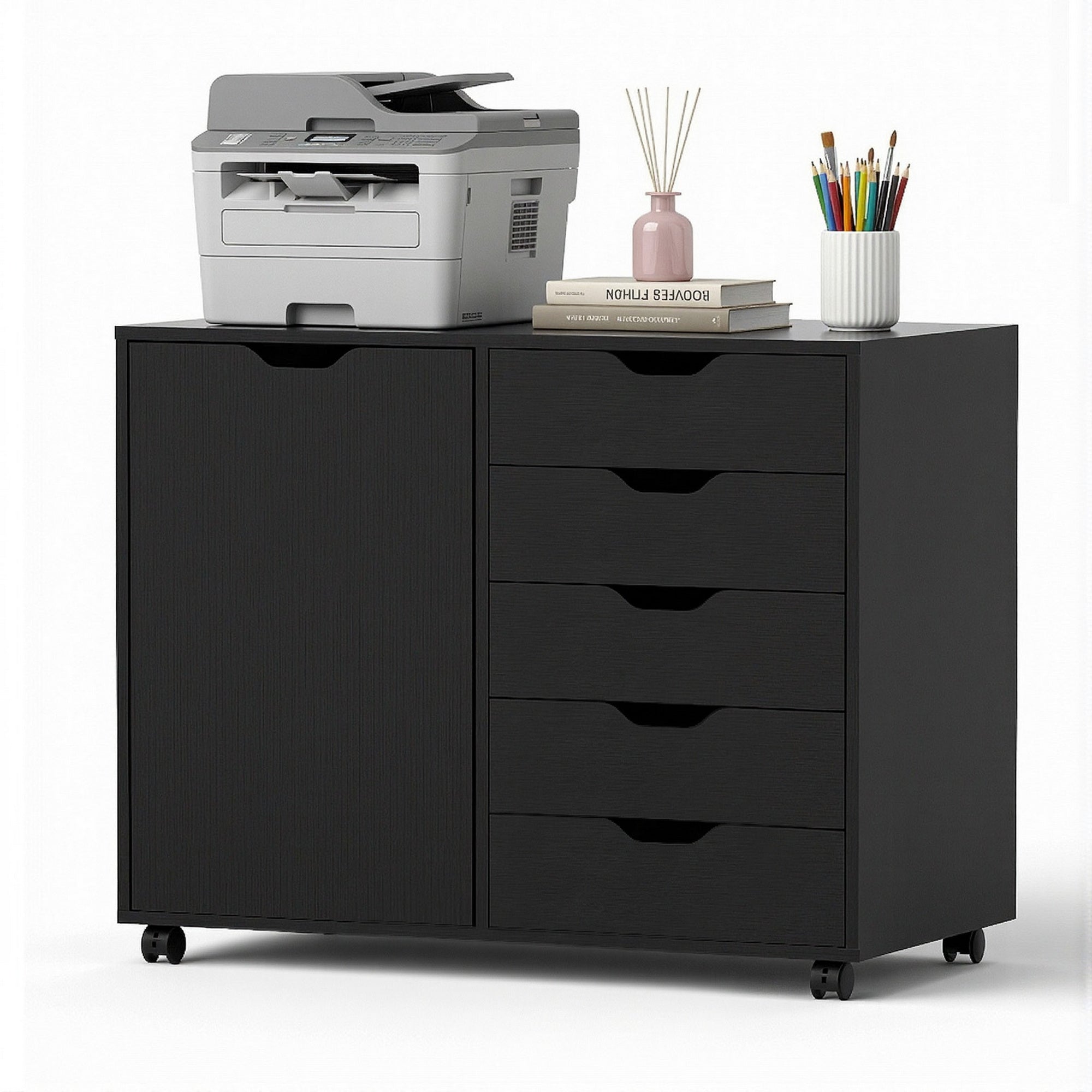 Artiss Mobile Filing Cabinet 5 Drawer with Door Modern Storage Cabinet Printer Stand FURNI-Q-FC-5D-BK
