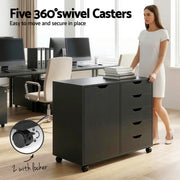 Artiss Mobile Filing Cabinet 5 Drawer with Door Modern Storage Cabinet Printer Stand FURNI-Q-FC-5D-BK