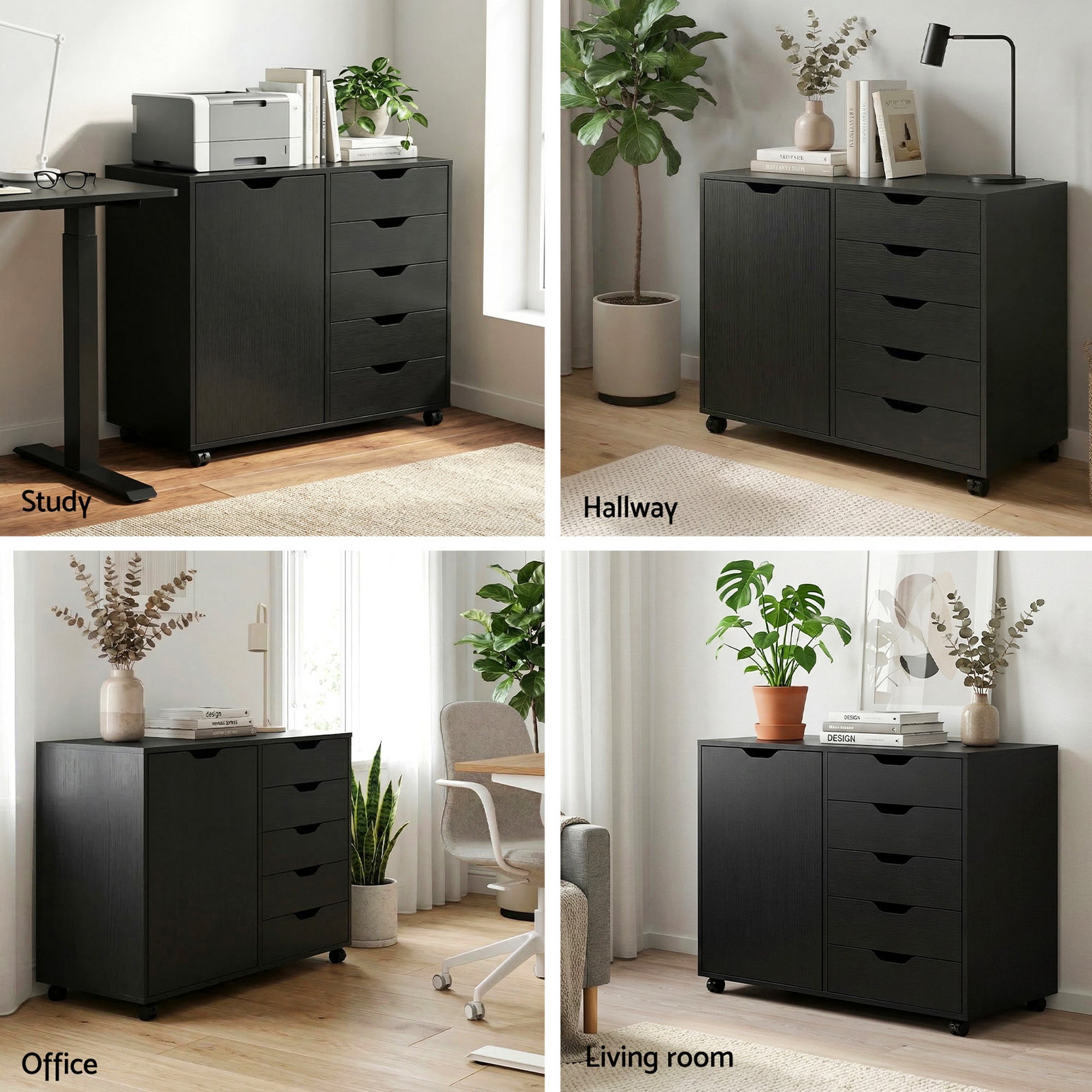 Artiss Mobile Filing Cabinet 5 Drawer with Door Modern Storage Cabinet Printer Stand FURNI-Q-FC-5D-BK